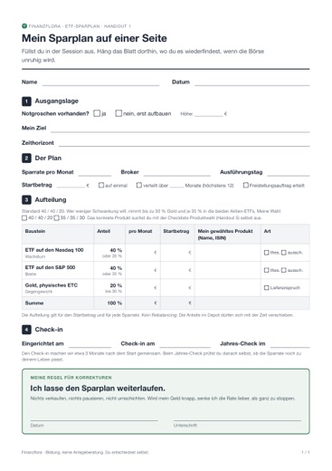 Vorschau: Mein Sparplan auf einer Seite